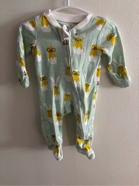 The Honest Company Mint Green Footed One-Piece with Yellow Chick Print